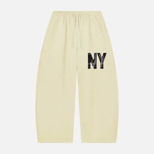 Toxic NYC Subway Map Waffle Barrel Leg Pants in Apricot, front view