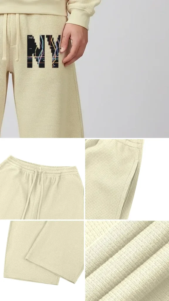Toxic NYC Subway Map Waffle Barrel Leg Pants details: exact print close-up, fabric and stitching