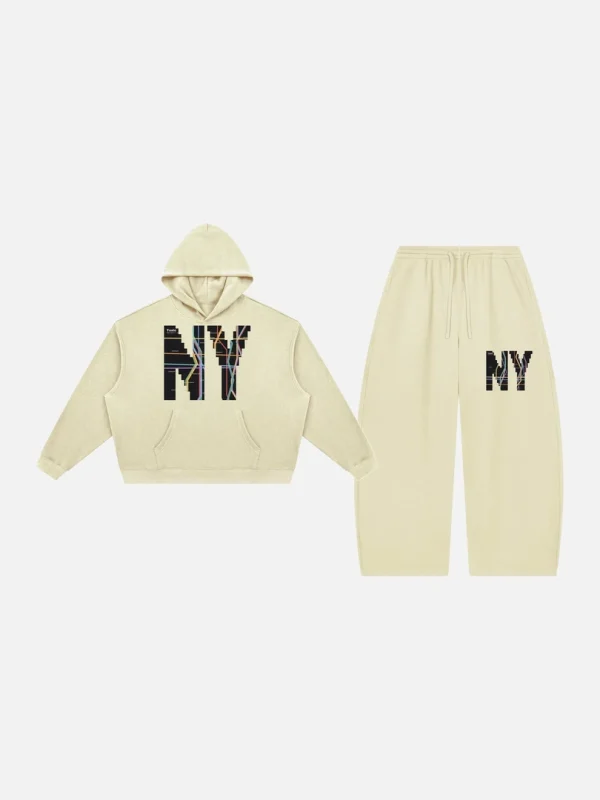 Toxic NYC Subway Map Waffle Hoodie & Barrel Leg Pants Set - front