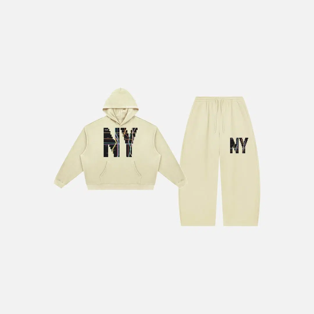 Toxic NYC Subway Map Waffle Hoodie & Barrel Leg Pants Set Toxic NYC Subway Map Waffle Hoodie & Barrel Leg Pants Set - front