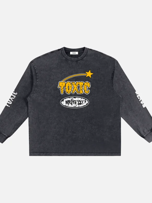 Toxic NYC Waste Co. Snow Washed Long Sleeve T-Shirt in washed black, front